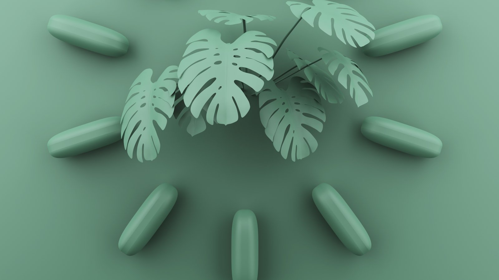 Herbal supplement capsules on a green background