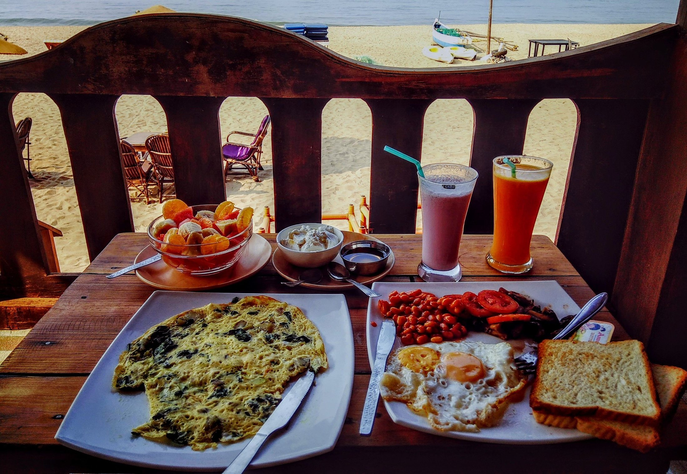 Fried egg and omelet served on a plate for a protein-rich breakfast