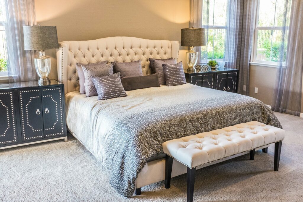 A calm, softly lit bedroom prepared for an overnight sleep assessment