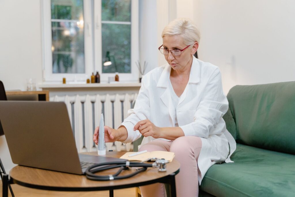 Clinician discussing menopause care during an online consultation